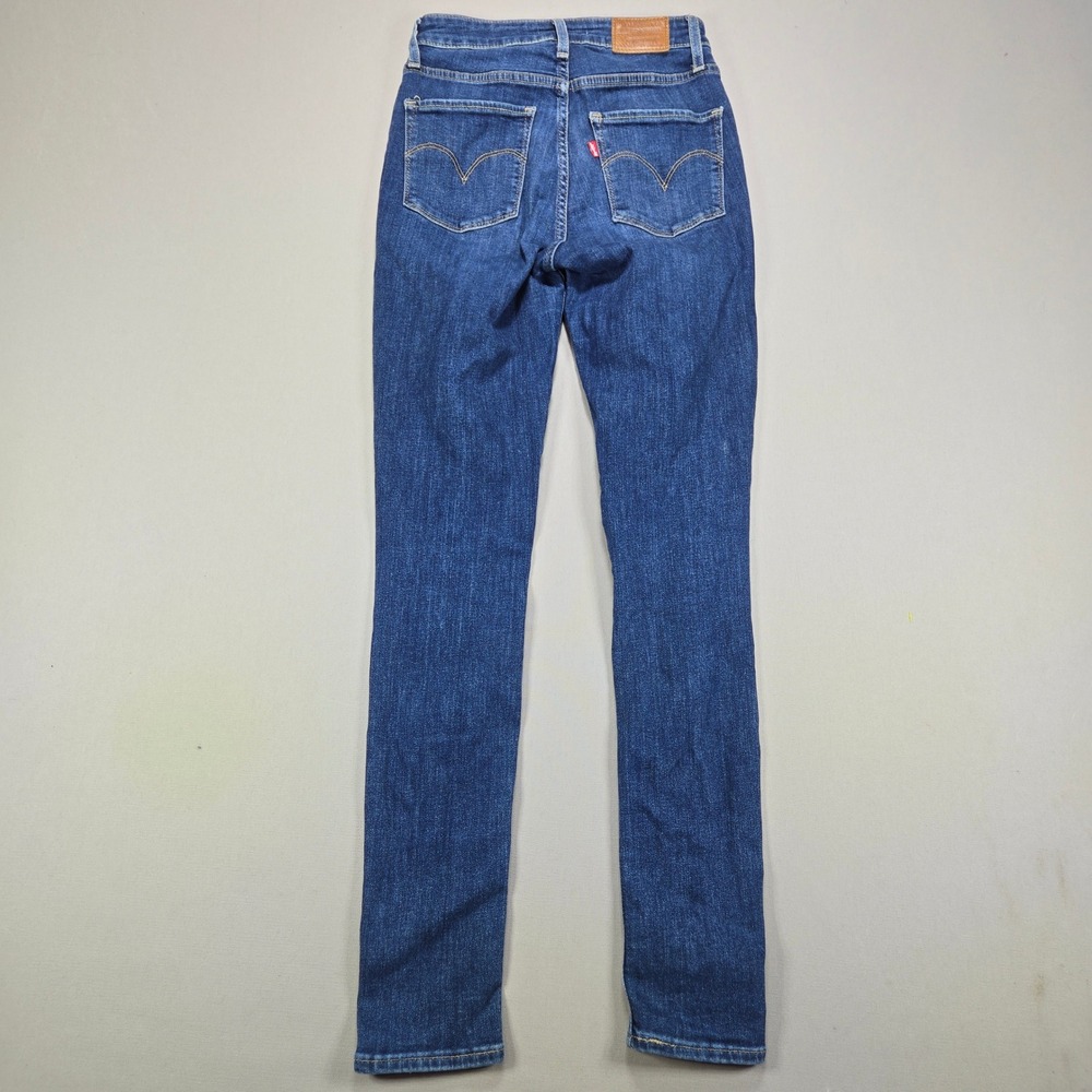 Levi's 721 Big E‎ High Rise Skinny Distressed Dark Wash Blue Womens Size 24x30 - Picture 2 of 16